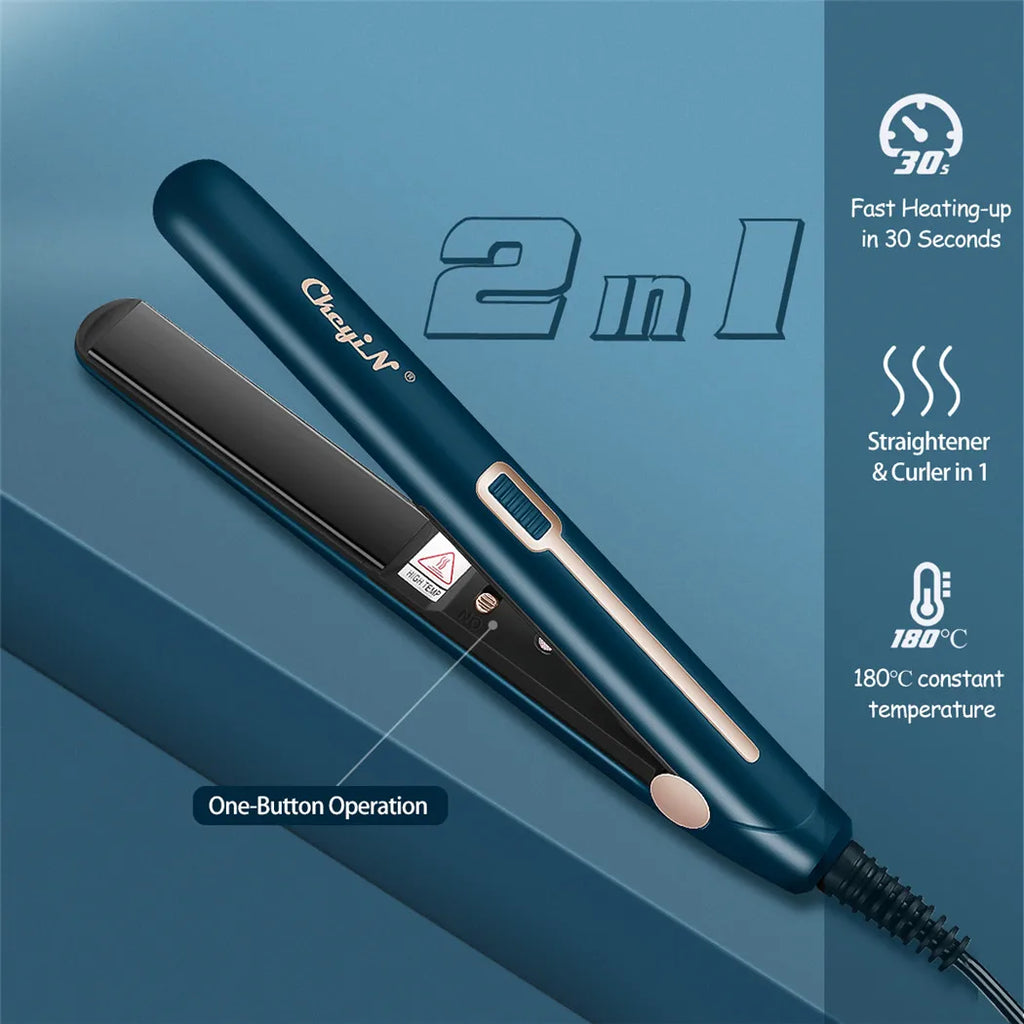 CkeyiN 2-in-1 Mini Hair Straightener & Curler – Portable with Constant Temperature