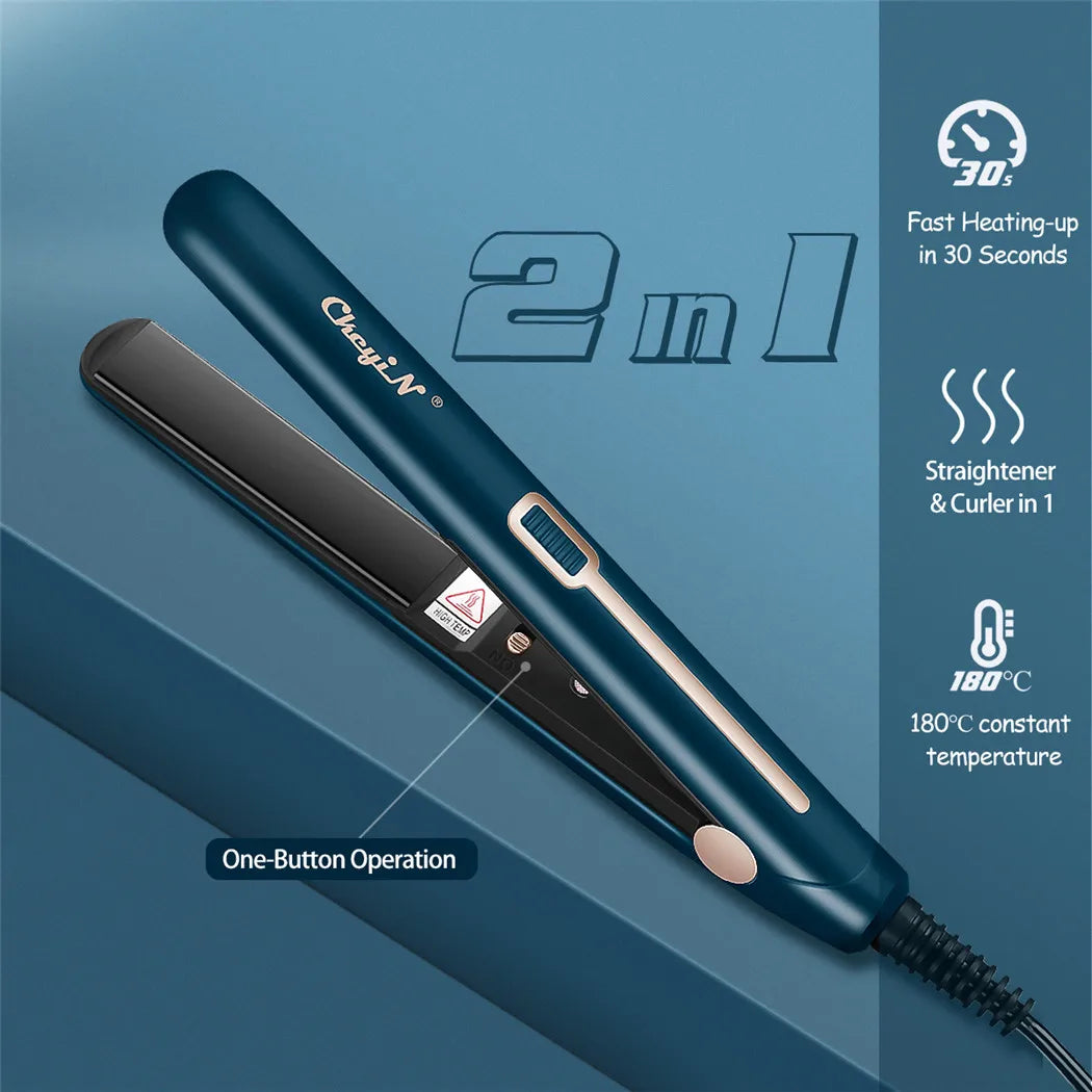 CkeyiN 2-in-1 Mini Hair Straightener & Curler – Portable with Constant Temperature