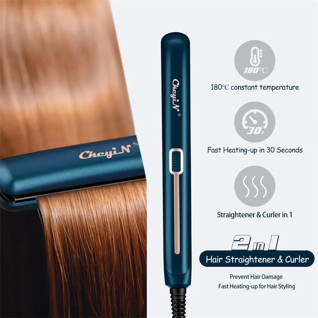 CkeyiN 2-in-1 Mini Hair Straightener & Curler – Portable with Constant Temperature