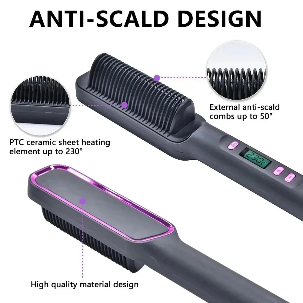 Electric Hair Straightening & Curling Brush – Multifunction Hot Comb