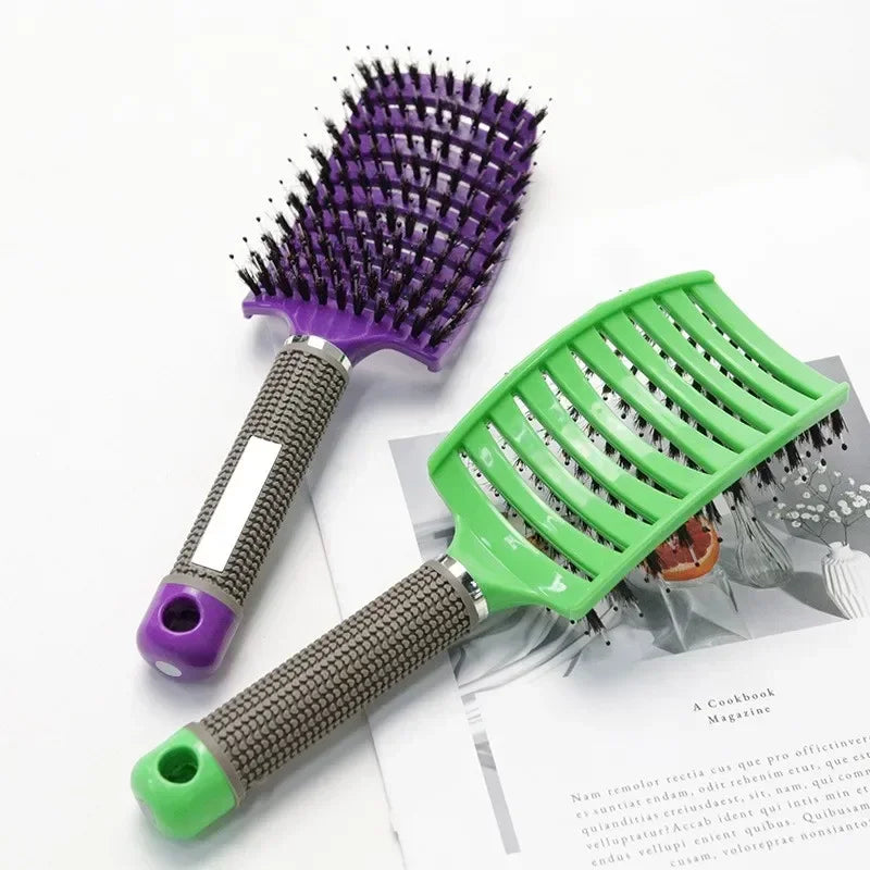 Exfoliating Hair Brush with Bristles – Professional Wet & Curly Hair Styling Tool, Ideal for Natural Hair and Real Hair Wigs