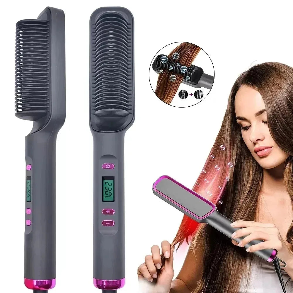 Electric Hair Straightening & Curling Brush – Multifunction Hot Comb