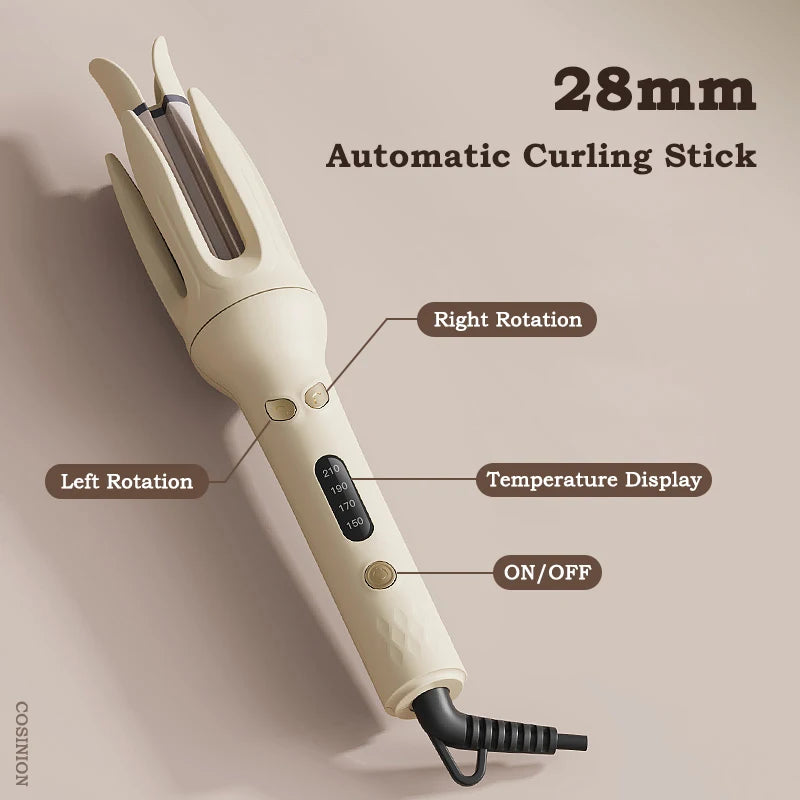 28mm Automatic Hair Curler with Negative Ion Technology – Rotating Ceramic Styling Tool for Smooth, Tangle-Free, Long-Lasting Waves