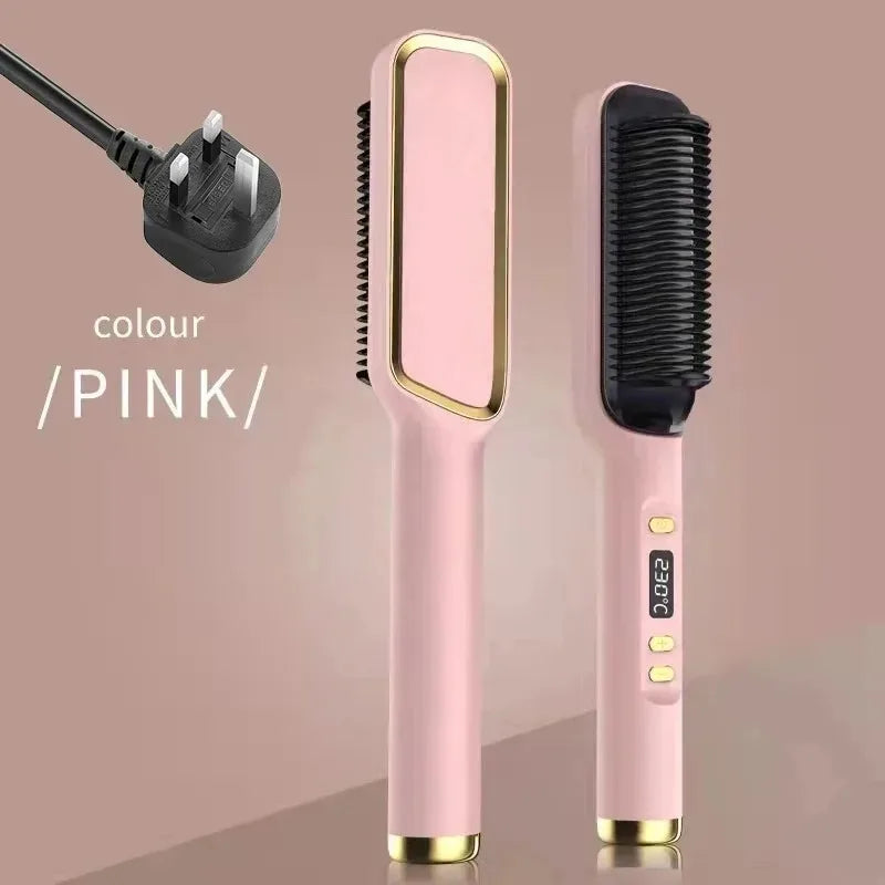 Electric Hair Straightening & Curling Brush – Multifunction Hot Comb
