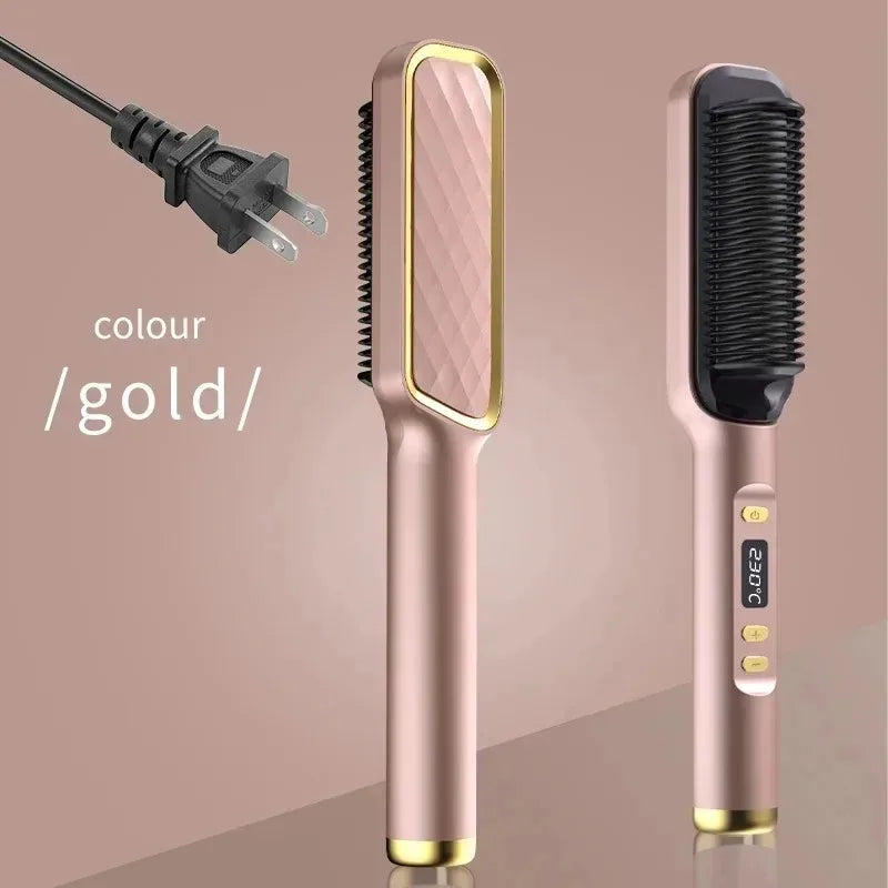 Electric Hair Straightening & Curling Brush – Multifunction Hot Comb