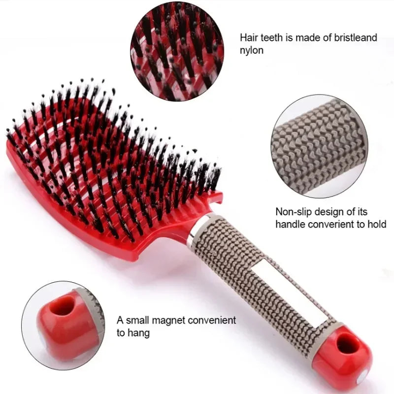 Exfoliating Hair Brush with Bristles – Professional Wet & Curly Hair Styling Tool, Ideal for Natural Hair and Real Hair Wigs