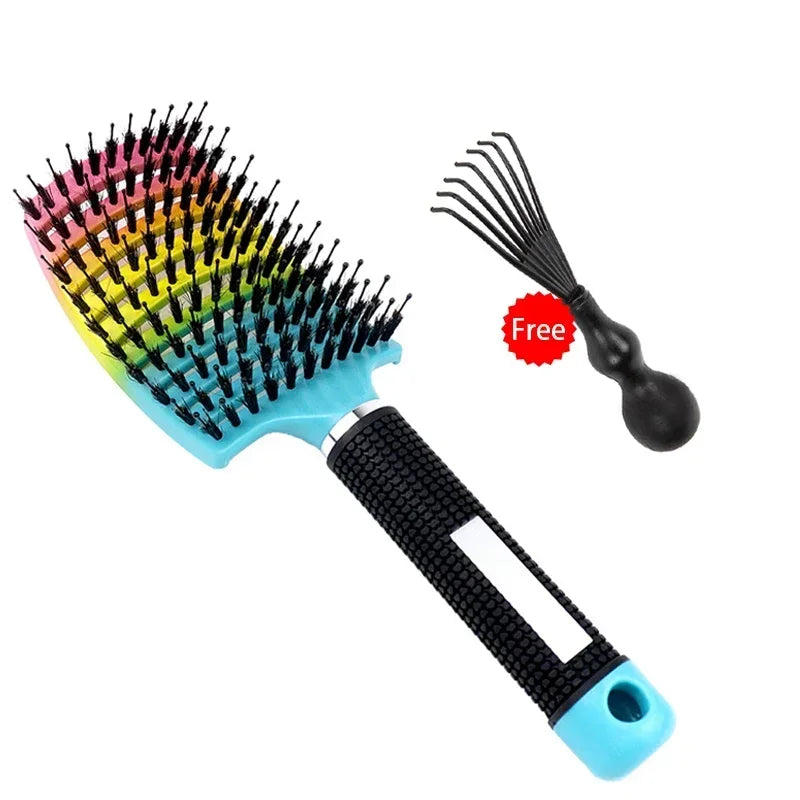 Exfoliating Hair Brush with Bristles – Professional Wet & Curly Hair Styling Tool, Ideal for Natural Hair and Real Hair Wigs