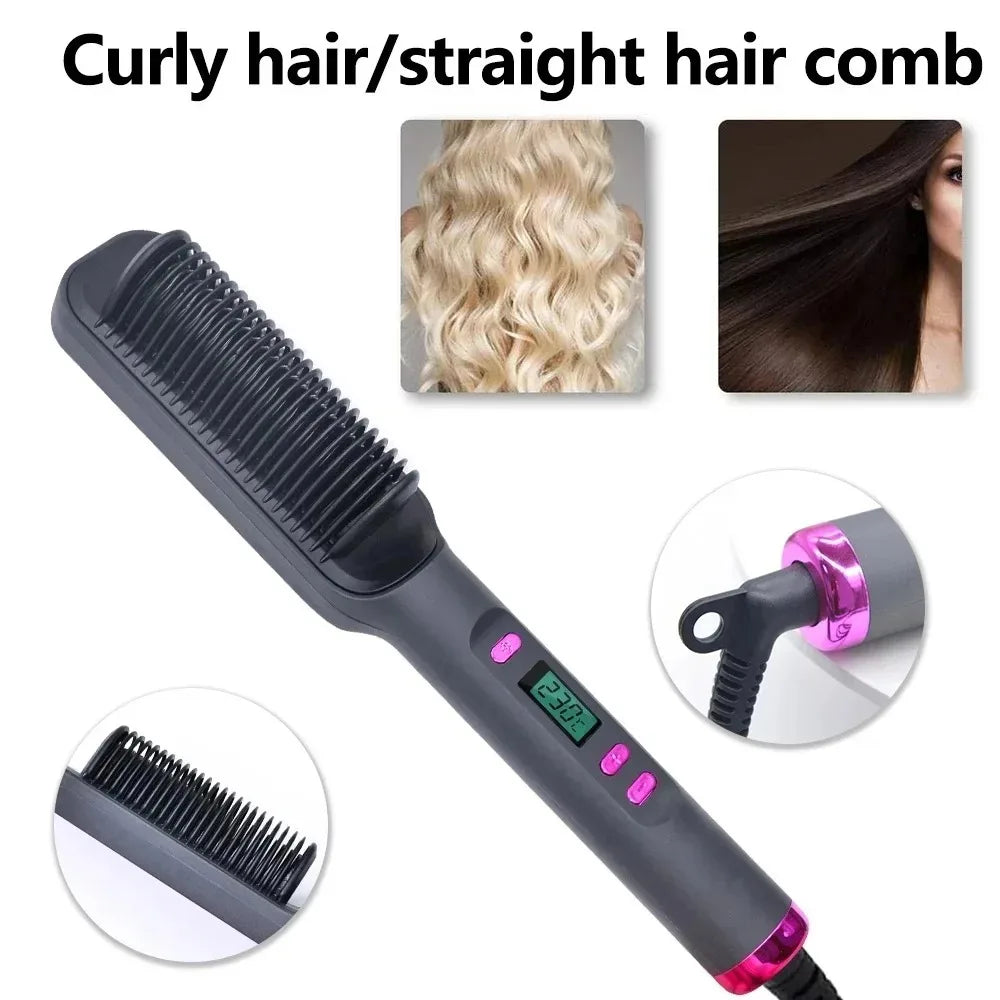Electric Hair Straightening & Curling Brush – Multifunction Hot Comb