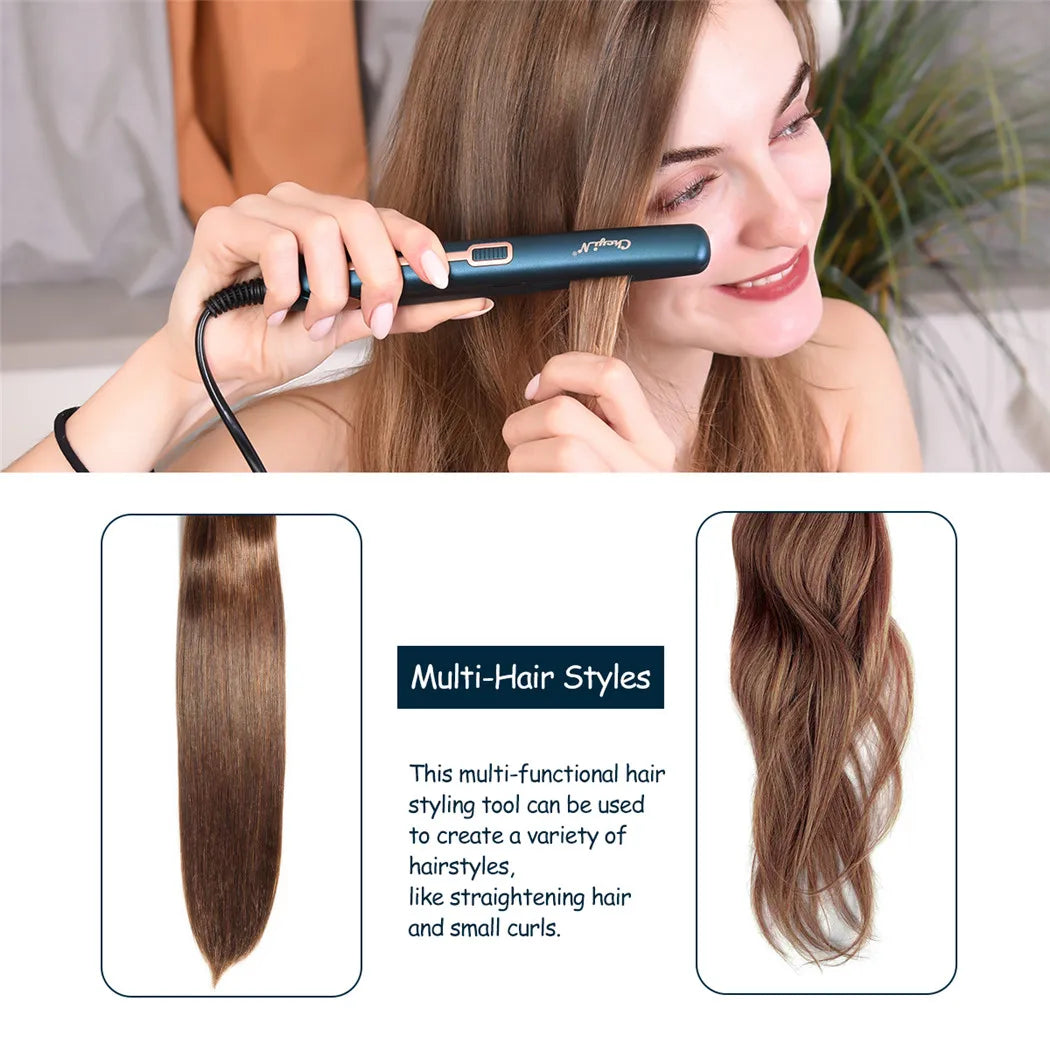 CkeyiN 2-in-1 Mini Hair Straightener & Curler – Portable with Constant Temperature