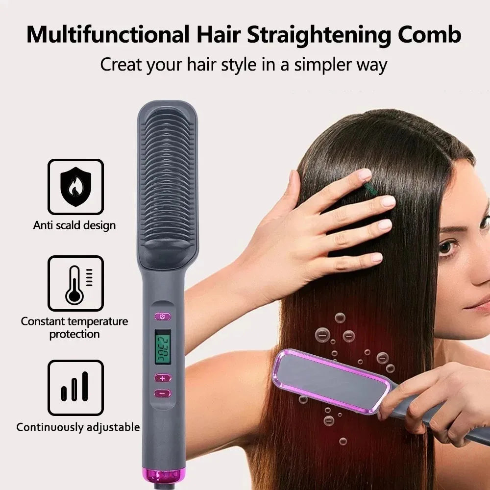 Electric Hair Straightening & Curling Brush – Multifunction Hot Comb