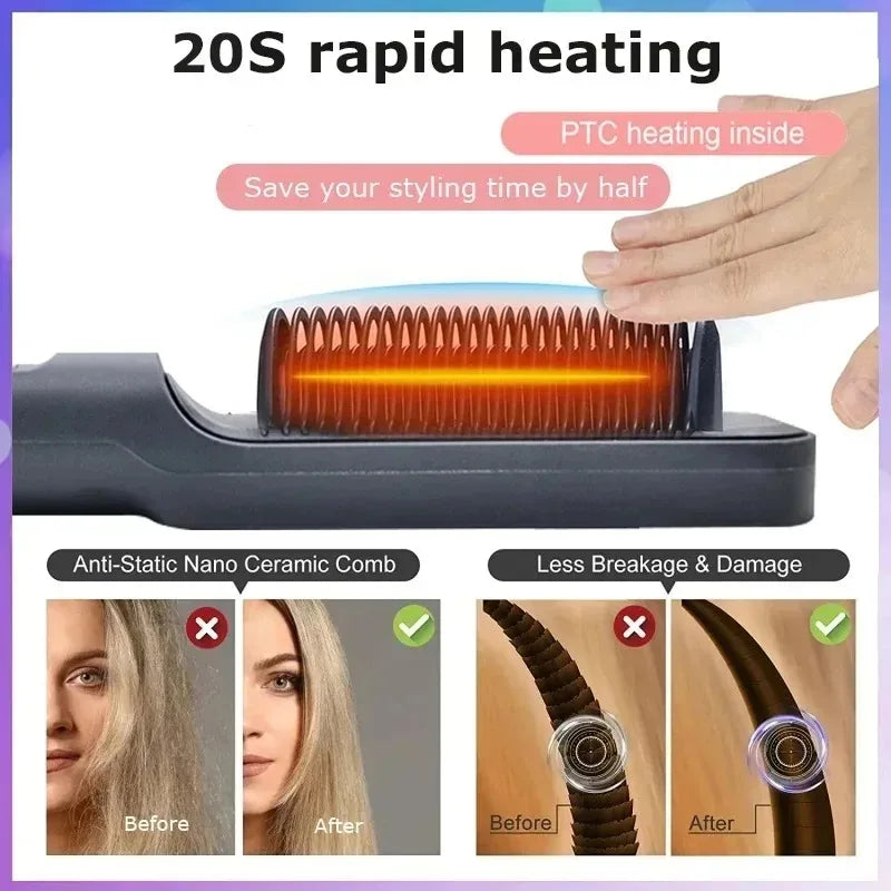 Electric Hair Straightening & Curling Brush – Multifunction Hot Comb
