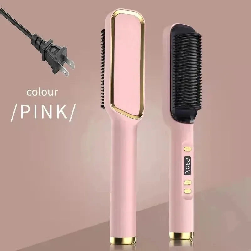Electric Hair Straightening & Curling Brush – Multifunction Hot Comb
